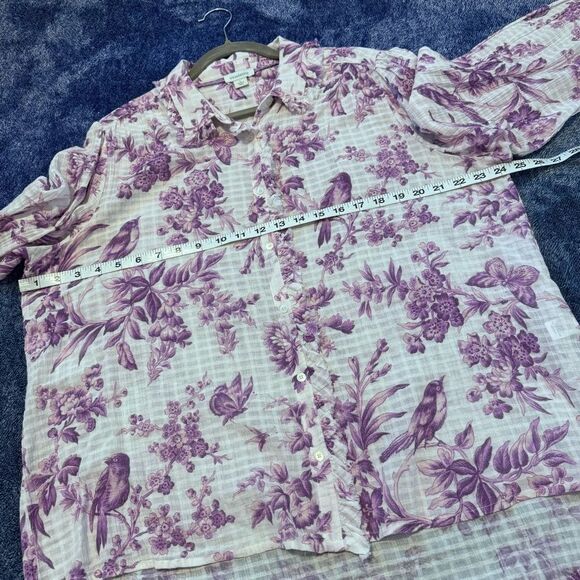 Sundance Chantilly Blooms Birds Novelty Print Cotton Gauze Button Down Shirt L - Picture 9 of 12